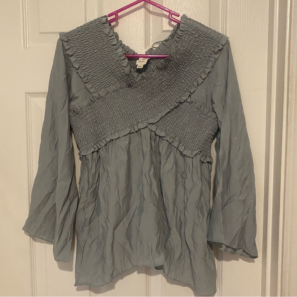 Elegant Blue Smocked Women's Top